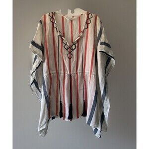 Sonoma Coverup Women's One Size Boho Striped Red White Black Slouchy Drawstring